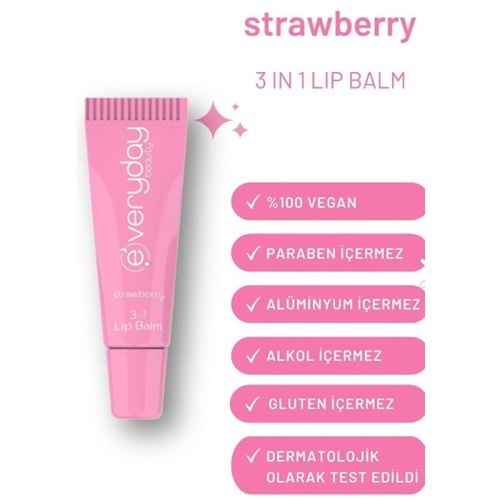 Everyday Beauty 3 Etkili Dudak Bakım Lip Balmı Çilek 10 Ml