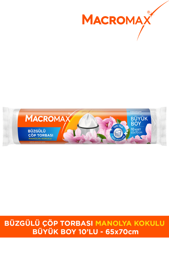 Macromax Büzgülü Çöp Torbası Büyük Boy Manolya kokulu 10 lu Paket