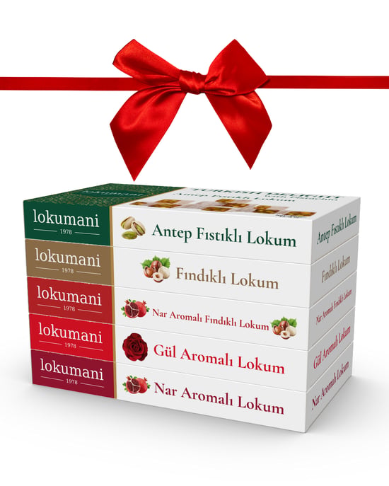 Lokumani 5'li Kurdeleli 350 Gr Set (antep Fıstıklı,fındıklı,narlı Fındıklı,güllü,narlı)