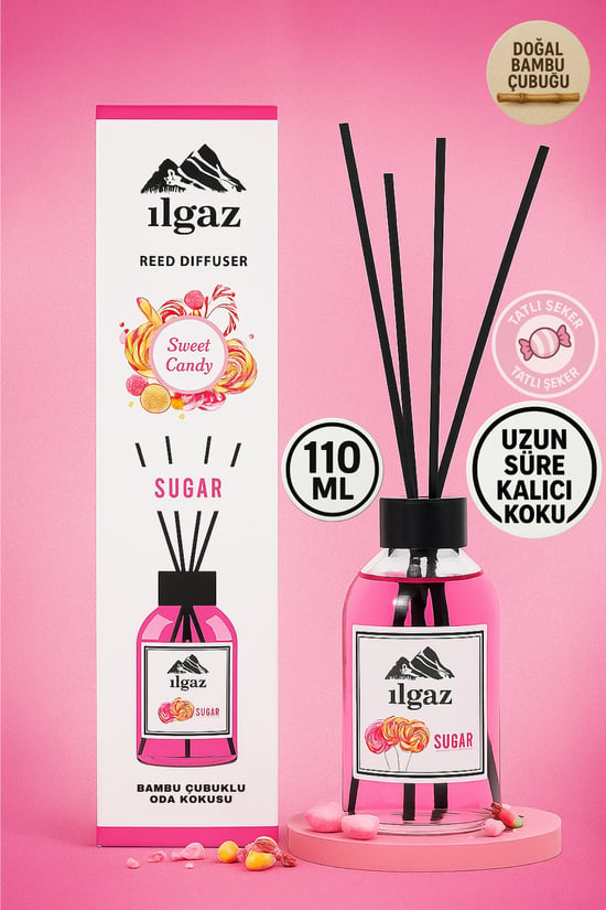 Ilgaz Sweet Candy Bambu Çubuklu Oda Kokusu 110 ml | Red Diffuser Sugar Ortam Kokusu