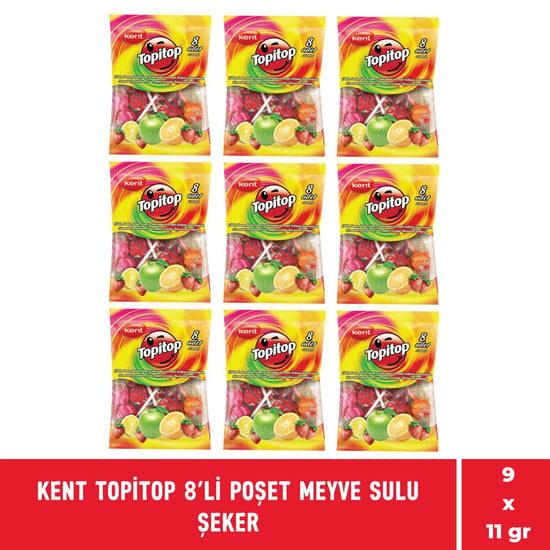 Kent Topitop 8'li Poşet Meyve Sulu Şeker - 9 Adet