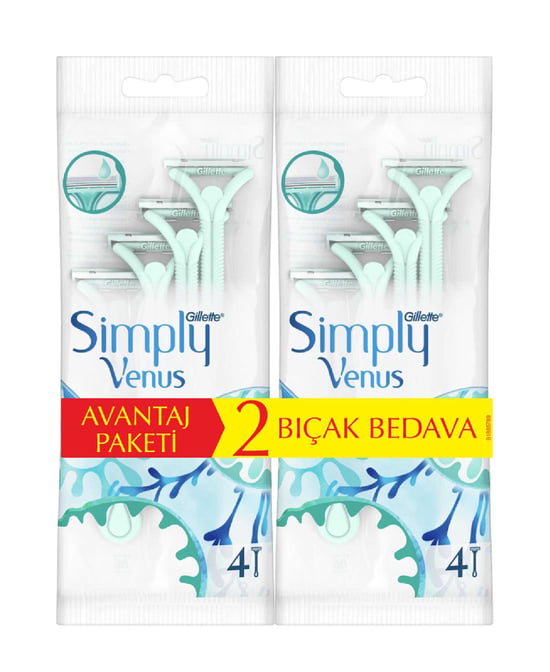 Gillette Venüs Simply 2 Tıraş Bıçağı 4 + 4' Lü Kadın