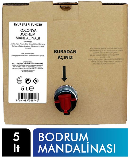 Eyüp Sabri Tuncer Kolonya 5 Lt Bag İn Box Bodrum Mandalinası