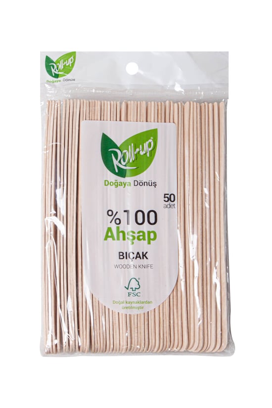 Roll-up Doğa Dostu Ahşap Bıçak 50 Adet