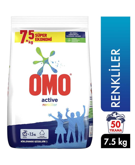 Omo Toz Çamaşır Deterjanı 7,5 kg 50 Yıkama Active Fresh Renkli