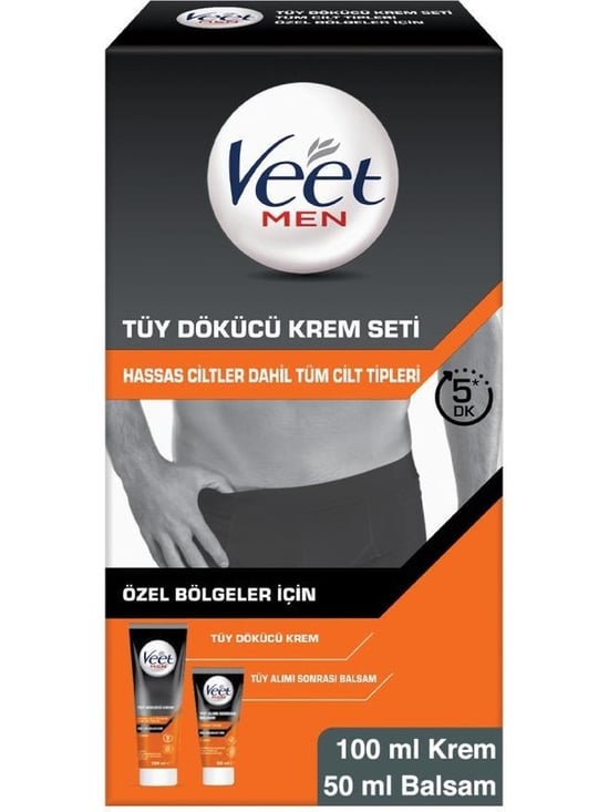 Veet Men Erkek Özel Bölgeler için Tüy Dökücü Krem Seti Tüm Cilt Tipleri için 100 + 50 Ml