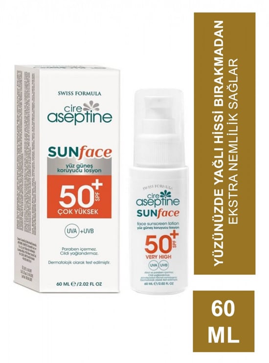 Cire Aseptine Sunface Yüz Güneş Koruyucu Losyon 50+ Çok Yüksek 60ml