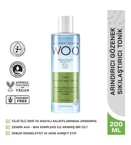 Woo Skin Expert Academy The Purifying Arındırıcı, Gözenek Sıkılaştırıcı, Nemlendirici ve Temizleyici Tonik 200ml