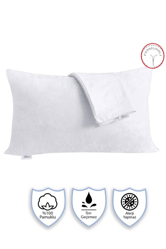 Private 25 Adet Sıvı Su Geçirmez Terletmez %100 Pamuk Yastık Alezi Fermuarlı Akfil 63 Tel Dokuma %100 Pamuk 50x70 Cm Beyaz