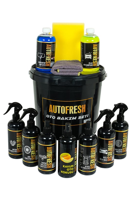 Autofresh 12 Parça Efsane Araç Bakım Seti Fırsat Full Oto Bakım Temizlik Seti Bez Sünger Hediyeli
