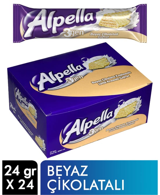 Ülker Alpella 3 Gen Beyaz Çikolatalı Gofret 28 gr x 24'lü Paket