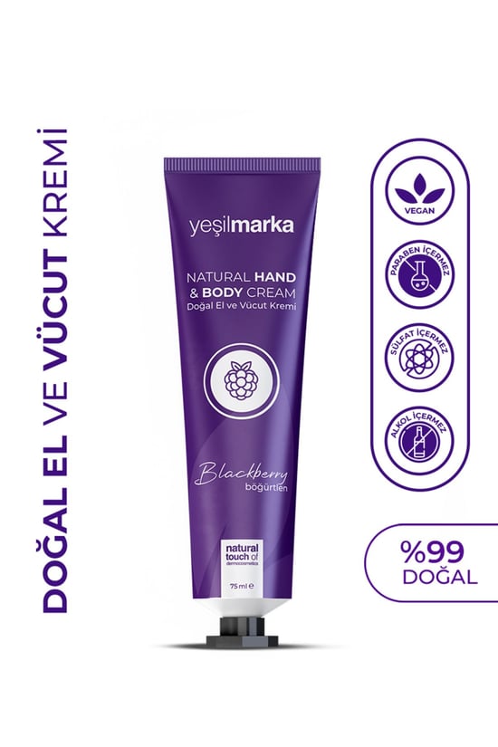 Yeşil Marka Doğal El ve Vücut Kremi - Günlük Yoğun Nemlendirici - Böğürtlen 75 ml