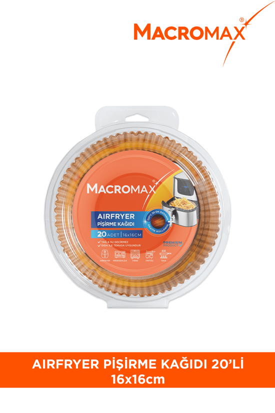 Macromax Airfryer Pişirme Kağıdı 20 Adet 16x16 Cm Yanmaz Yağ ve Su Geçirmez Hazne