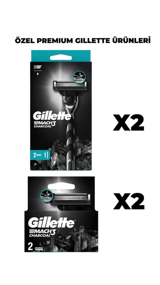 Gillette Mach3 Charcoal Tıraş Makinesi 2 Up (x 2 Adet) + 2'li Yedek Tıraş Bıçağı (x 2 Adet)
