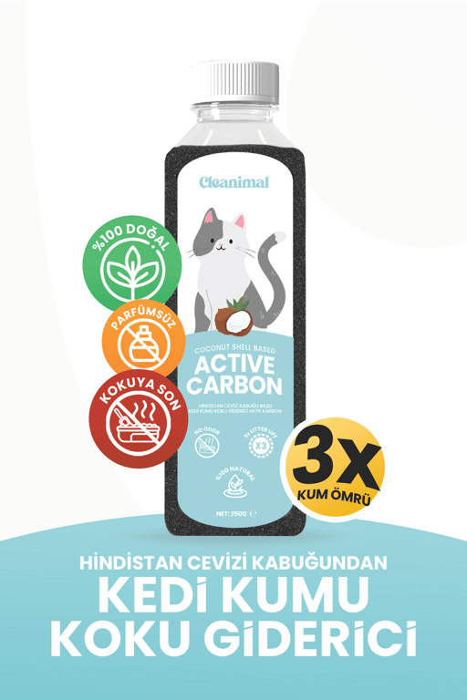Cleanimal Kedi Kumu Koku Giderici – %100 Doğal Hindistan Cevizi Aktif Karbon – 250g