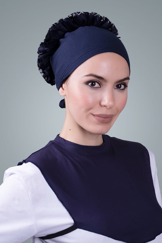Hürrem Bone Lacivert Tesettür Boyunluk Viskon Kumaş Düz 1003_02